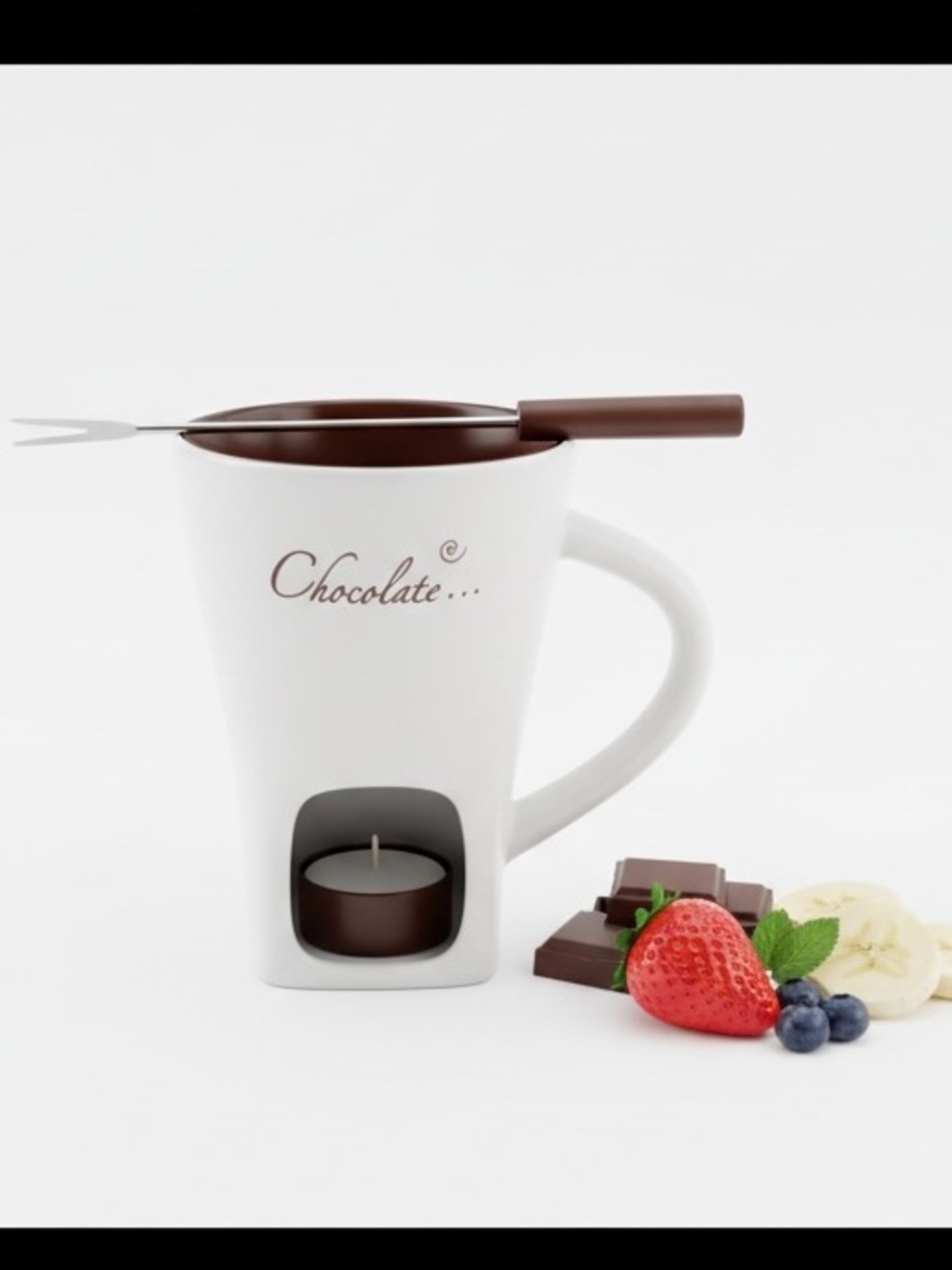 Ceramic Chocolate Fondue Mug Set with Forks & Tealight Holder – NIB